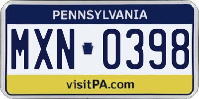 PA license plate MXN0398