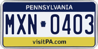 PA license plate MXN0403