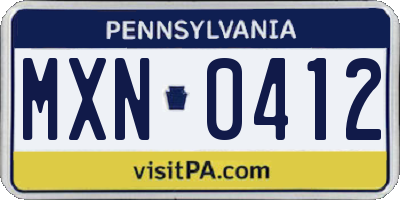 PA license plate MXN0412
