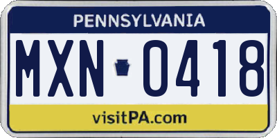 PA license plate MXN0418