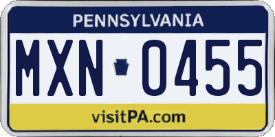 PA license plate MXN0455