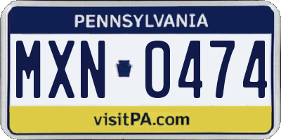 PA license plate MXN0474