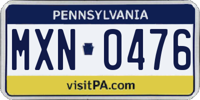 PA license plate MXN0476