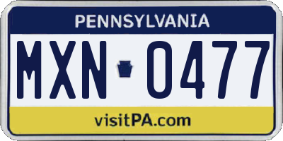 PA license plate MXN0477