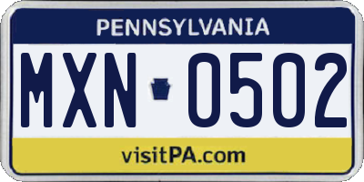 PA license plate MXN0502