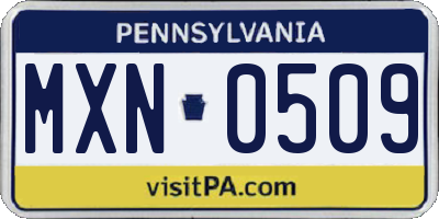 PA license plate MXN0509