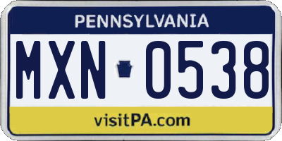 PA license plate MXN0538
