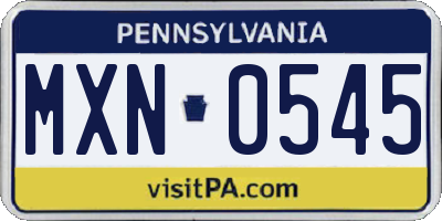 PA license plate MXN0545