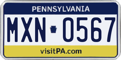 PA license plate MXN0567