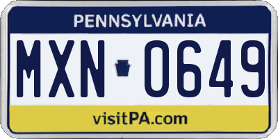 PA license plate MXN0649