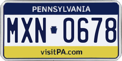PA license plate MXN0678