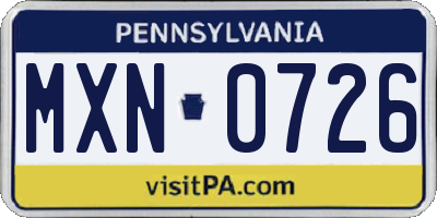 PA license plate MXN0726