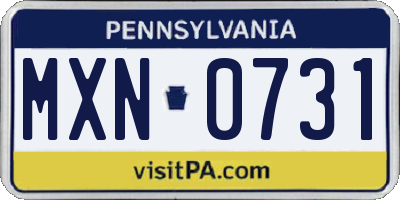 PA license plate MXN0731