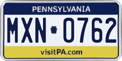 PA license plate MXN0762