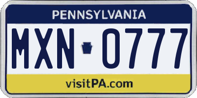 PA license plate MXN0777