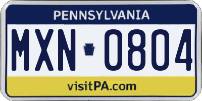PA license plate MXN0804