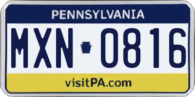 PA license plate MXN0816