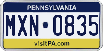 PA license plate MXN0835