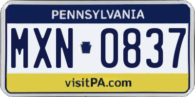 PA license plate MXN0837