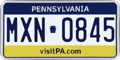 PA license plate MXN0845