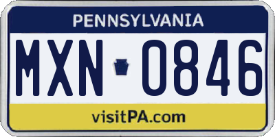 PA license plate MXN0846