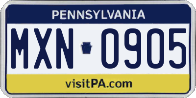 PA license plate MXN0905