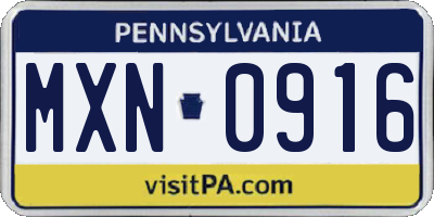 PA license plate MXN0916