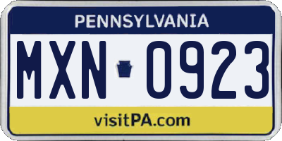 PA license plate MXN0923
