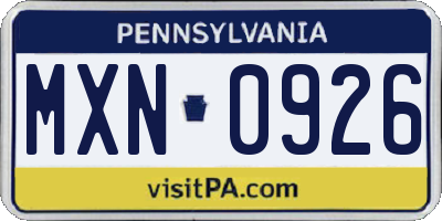 PA license plate MXN0926