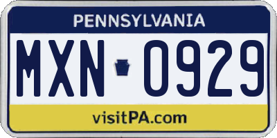 PA license plate MXN0929