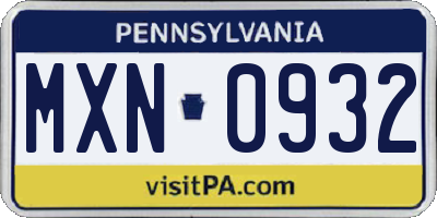 PA license plate MXN0932