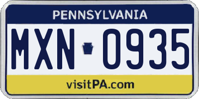 PA license plate MXN0935