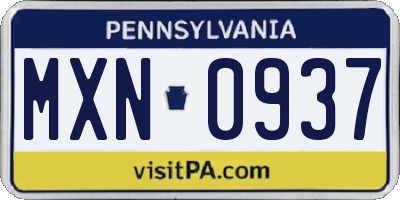 PA license plate MXN0937