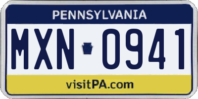 PA license plate MXN0941