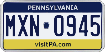 PA license plate MXN0945