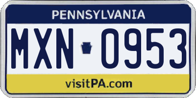 PA license plate MXN0953