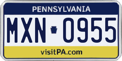 PA license plate MXN0955