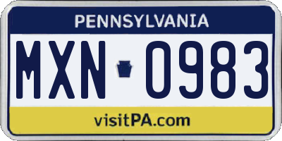 PA license plate MXN0983