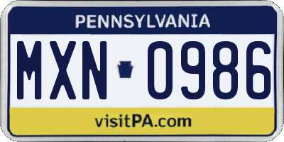 PA license plate MXN0986