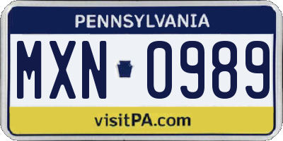 PA license plate MXN0989