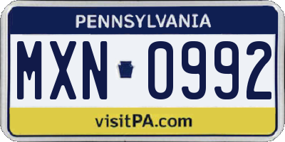 PA license plate MXN0992