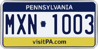 PA license plate MXN1003