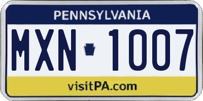 PA license plate MXN1007
