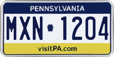 PA license plate MXN1204