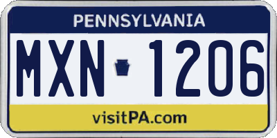 PA license plate MXN1206