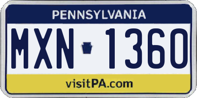 PA license plate MXN1360