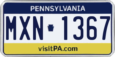 PA license plate MXN1367