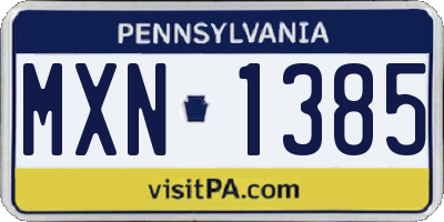 PA license plate MXN1385