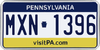 PA license plate MXN1396
