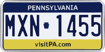 PA license plate MXN1455